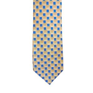 Bellinzona* Mens Necktie 60"Lx3.75"W Orange Blue Geometric 100 Silk Hand sewn